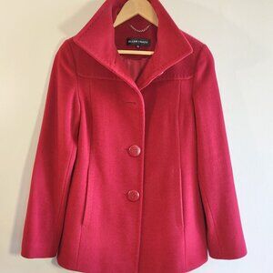 Ellen Tracy Wool & Angora Pea Coat Ruby Red Size XS Classic Elegant 'Like New